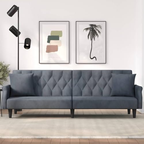 BaraSh Schlafsofa mit Armlehnen Dunkelgrau Samt Schlafsessel Mit Bettfunktion Schlaf Sofa
