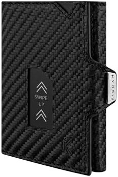 KIDMAN Apollo I Echtleder Slim Wallet I Kleines Portemonnaie für Herren mit RFID I Kompaktes Portmonee I Mini Geldbörse für Männer I Kreditkartenetui für bis zu 12 Karten I Carbon