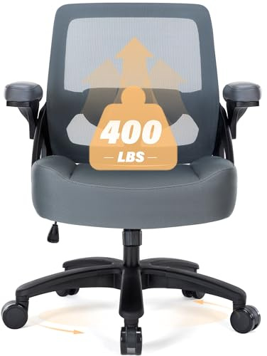 Big and Tall Office Chair 400lb- Mesh Ergonomic Heavy Duty Desk Chair- Flip Arms, Plus Size Wide Seat Executive Home Office Swivel Rolling Task Computer Chairs for Large People