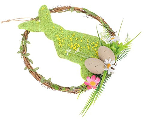 CORHAD Eierstock-Kranz Ostern Hängende Dekoration Ostern Tür Anhänger Osterei-Kranz Kranz in Hasenform Mini-osterkranz Aus Rattan Dekorativ Weingirlande Landhausstil Natürliches Rattan