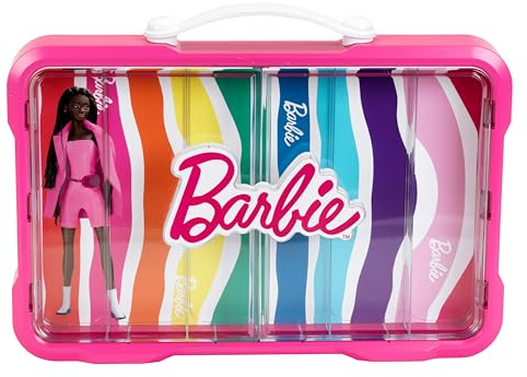 Theo Klein 5808 Barbie Sammelkoffervitrine I Platz für 6 Barbies I Leuchtendes Barbie-Logo I Mit praktischem Tragegriff I Spielzeug für Kinder ab 3 Jahren