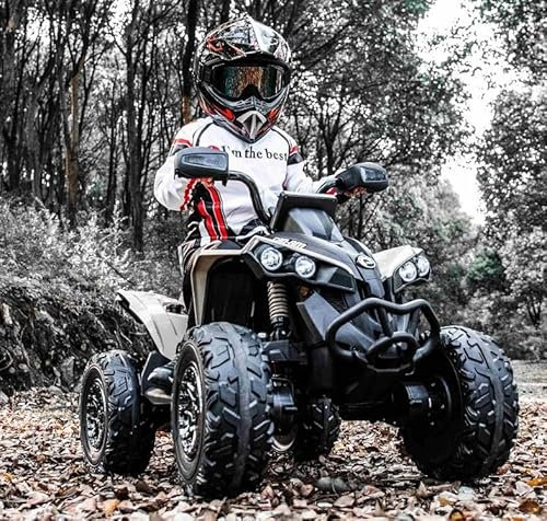 INDALCHESS Elektrisk fyrhjuling för barn, 12 V, 2 motorer, Can-Am Renegade, beige, gummihjul för barn från 2 till 7 år