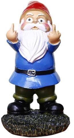 Doyomtoy Nains de Jardin en résine,Nains de Jardin en extérieur,Double Doigt d'honneur,décorations extérieures pour terrasse, Cadeau de Pendaison de crémaillère (Bleu)