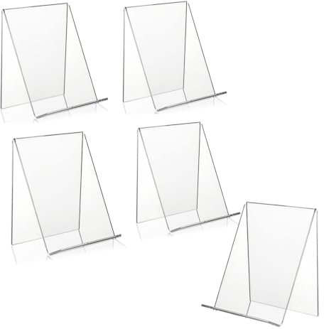 Supporto per libri in acrilico trasparente, 5 Pezzi Espositore libri, Trasparente Supporto Opuscolo Multiuso Espositore da Tavolo per Libri Album di Immagini Ricetta Foto(10 * 15cm)