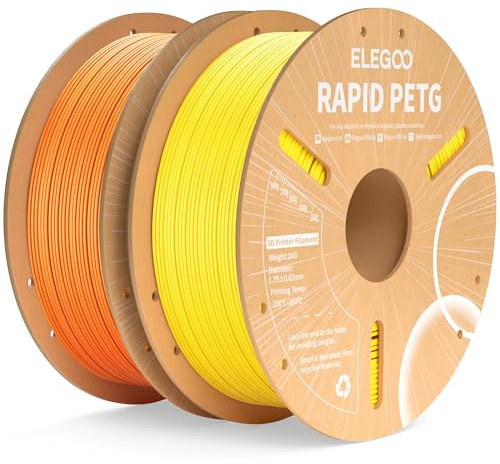 ELEGOO Rapid PETG Filament 1.75mm Gelb Orange 2 KG, High Speed 600mm/s 3D Drucker Filament Maßgenauigkeit +/- 0.02 mm, 2kg Pappspule(4.4lbs) Passend für die Meisten 3D Printer