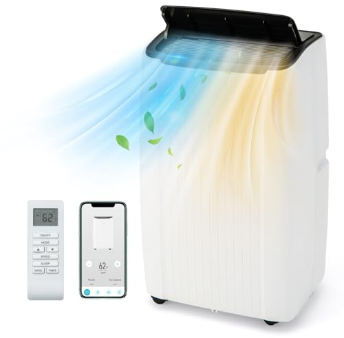 GOPLUS Climatiseur Mobile 14000BTU, 6 en 1 Fonction Refroidisseur, Chauffage, Ventilateur & Déshumidificateur, Automatique, Mode Veille, Contrôle Télécommande& App Wifi, Minuterie 24H, 65㎡