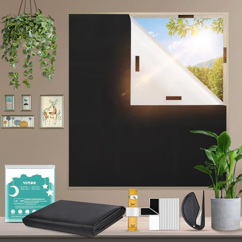 YUZAII Verdunkelungsrollo, Bohrfreie Rollos für Fenster, 300 x 145 cm Verdunkelungsvorhänge fürs Schlafzimmer, Klebe-Rollos, Temporäre (Schwarz)