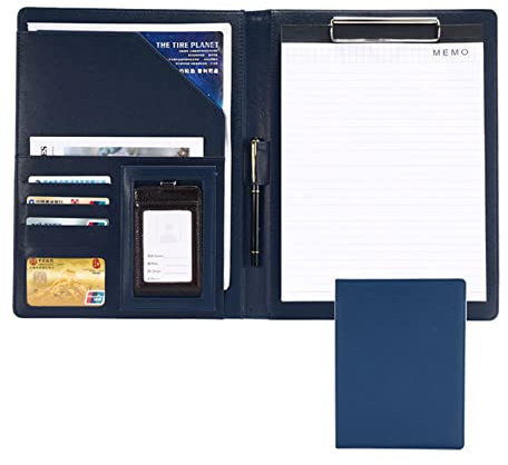 Schreibmappe A4 Klemmbrettmappe Portfolio-Ordner, Padfolio aus veganem Leder, Padfolio-Organizer für Damen und Herren mit Notizblocktaschen für Lebensläufe und Dokumente