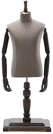 Schaufensterpuppe männlich mit Armen, modernes Übungsmodell, Erwachsener Mann, Halbkörper, Torso, Schneiderpuppe, Tischmodellständer für Kleidung, Anzug, Hemd, Präsentation (hellbr