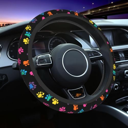 Mexpekil Fodere per Volante con Stampa Zampa Neon Universali per Auto, Copertura per Volante Antiscivolo, Accessori Decorativi per Auto, Adatti per la Maggior Parte delle Auto (38 cm/15 pollici), 1