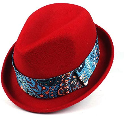 DAYIZHUE Wolle Fedora Hut Satin Damen Kuchen Kappe for Kirche Klassische Fedora Hut 2019 Herbst Winter(rot)