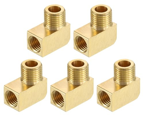 QUARKZMAN 5Pcs Accesorio de Tubería de Latón de 90 Grados Codo de Barra M10 Macho x M8 Hembra Conector para Gas, Aire, Aceite, Propano