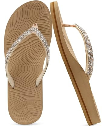 KuaiLu Chanclas Mujeres Rhinestone Ayuda Arco Comodidad Yoga Mat Amortiguador Moda Verano Playa Piscina Recorrido Orthotic Que Camina Thong Sandles ResbalóN Encendido Plantar Fasciitis Beige 38