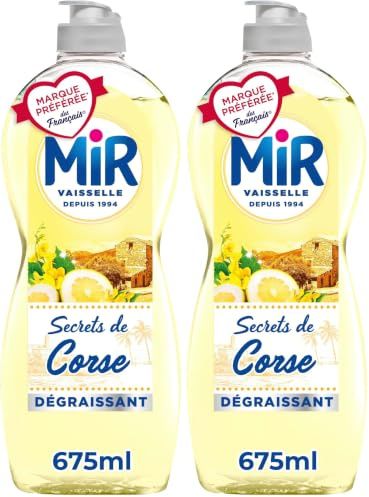 Mir Vaisselle - Secrets de Corse - Cédrat & Genêt Sauvage -Expérience Complète et Unique - Pouvoir Dégraissant - Sans Conservateurs - Sans Allergènes Parfum - Respect de la Peau - Bouteille de 675ml
