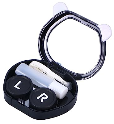 Ipetboom 2pieza Estuche para Lentes de Contacto de Dibujos Animados Kit de Viaje Portátil con Espejo Caja de Almacenamiento para Lentes para Viajes