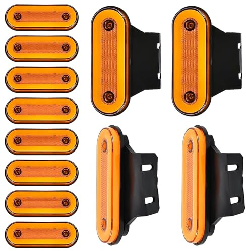 12 Stück 12V/24V Positionsleuchten mit Halterung,LED Begrenzungsleuchte Orange,positionsleuchten led,LKW Seitenmarkierungsleuchte Reflektor,Rücklicht,Bremslicht Für Anhänger Wohnwagen PKW (orange-12P)