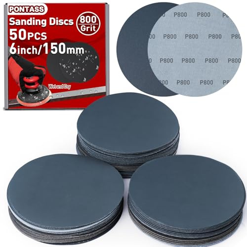 Discos de Lija de 150mm, Papel para Lijar Carrocería, 50 Piezas Hook and Loop Papel de Lija Abrasivos Papel de Lija de Carburo de Silicio 800 Granos para Lijadora Orbital Excéntrica