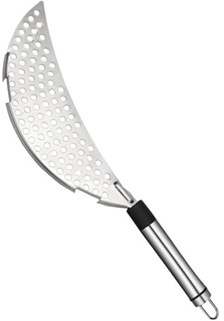 BESTOYARD Crescent Pot Strainer Easy to Clean and Use with Handle Stainless Steel Handheld Fry Drainer Kitchen Utensil for Pasta and Vegetables for Home Cooking