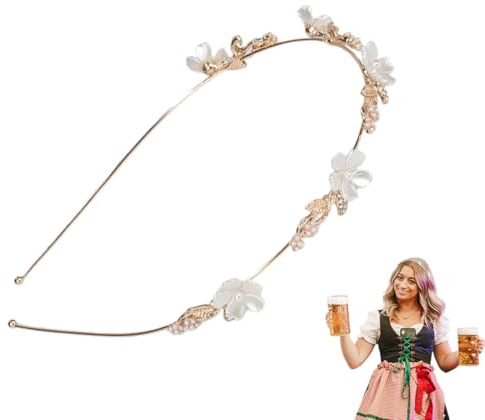 WUSJCOF 1 Stück Braut Haarschmuck Diadem Mädchen Stirnband Kronen - Feen Kopfschmuck, Brautschmuck, Kommunion Konfirmation Haarschmuck,Traditionelle Festhaare,Bier Tag Haare (Gold)
