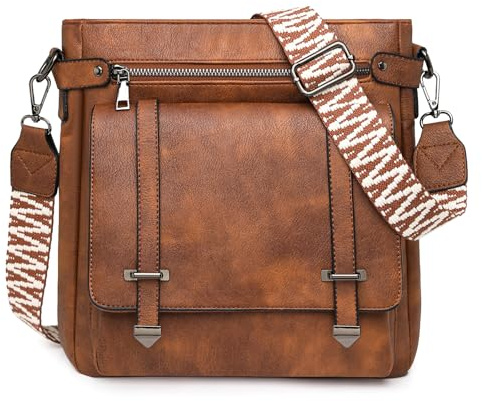 BAIGIO Umhängetasche Damen Mittelgroß Handtasche Crossbody Schultertasche | PU Leder Damentaschen Shopper Tasche für Frauen mit Vielen Fächern & mit Breitem Abnehmbar Schultergurt, Braun