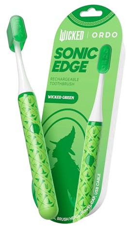 ORDO Wicked Sonic Edge Rechargeable Electric Toothbrush for Adults, Compact Sonic Toothbrush with USB-C, 6+ Weeks Battery, Travel Cap, 1 Brush Head & Cable (Wicked Green)