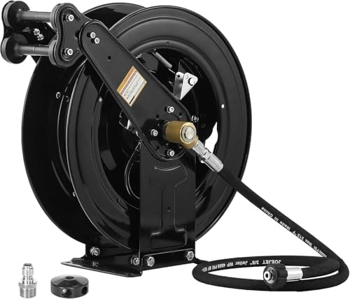 Enrouleur de tuyau pour nettoyeur haute pression à rétraction automatique, tuyau pour nettoyeur haute pression en acier robuste de 15m, enrouleur à double bras 4000 PSI
