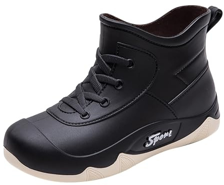 Bottes en caoutchouc pieds nus pour femme - Bottes de pluie imperméables - Bottines d'automne en cuir - Chaussures de pluie confortables et antidérapantes - Bottes larges - Bottes rétro - Bottes