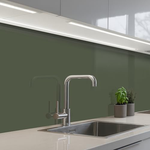 KitchenYeah© Antisalpicaduras Cocina 80x300 cm Adhesivo Salpicadero Protector Salpicaduras Sink Splash Guard Verde - Oliva - Color - Verde - Sólido - Verde Oliva