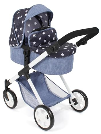 Bayer Chic 2000 Puppenwagen Mila, 2in1 Kombi-Puppenwagen, Sternchen Navy | 2in1 Puppenwagen mit wendbarem Sportsitz, Babywanne & schwenkbaren Rädern. Höhenverstellbar 39-72 cm