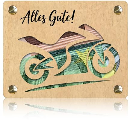 Motorrad Geburtstag Geldgeschenk Holz 13 x 10 cm, Motorrad Geschenke, Kreative Verpackung für Geld & Gutscheine, Geschenke für Männer Originelles Geldgeschenk für Geburtstag Familie Freund Kollege