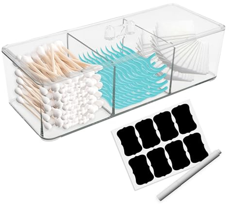 Square Q Tip And Cotton Pad Holder, 3 Compartments Organizer for Bathroom