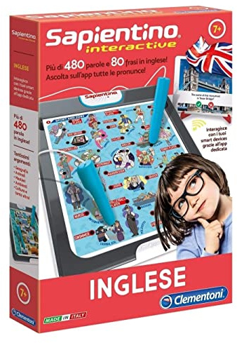 Clementoni - 16077 - Sapientino Interactive - Inglese, Penna interattiva - Gioco educativo 7 Anni, elettronico con batterie Incluse - Gioco per Imparare Inglese - Made in Italy