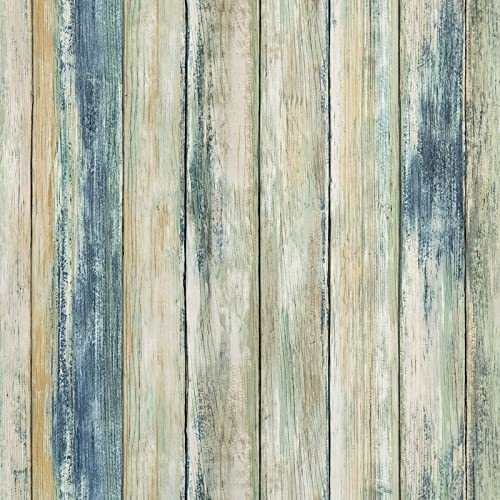 Hode Blue Wood Effect Vinyl Wrap Self Adhesive Wallpaper 44cmx2m, Waterproof Removable Sticky Back Plastic Roll, Peel and Stick Wallpaper for Kitchen Cupboards Worktop Cabinets Table Furniture