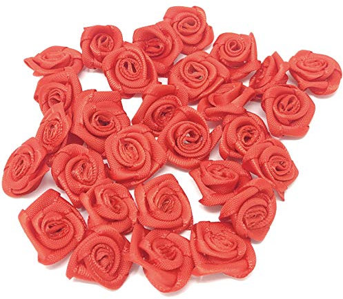 Red 15mm Miniature Satin Ribbon Rose Flowers Decorative Craft Flowers (10)