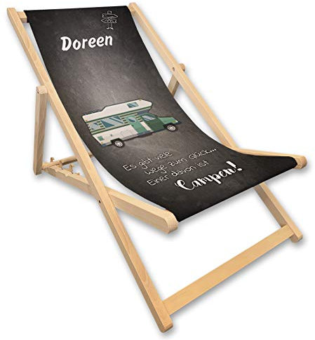Unikatolo Liegestuhl mit Name, Wohnmobil, Strandstuhl Holz Geschenkidee Männer Frauen, Geburtstag, Camping, Deko Outdoor, Campen, Campingplatz