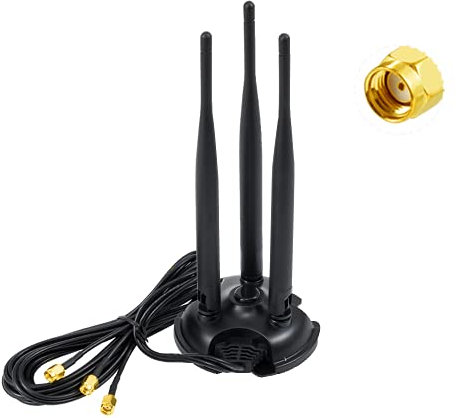 Vecys WiFi Antenne 2.4G / 5.8G Doppelfrequenz 6 dBi MIMO Omnidirektionaler Signalverstärker Magnetbasis RP-SMA Adapter 2m 6.6 Fuß für PCIE Netzwerk WLAN Kartenrouter Externe Antenne Drahtloses WLAN