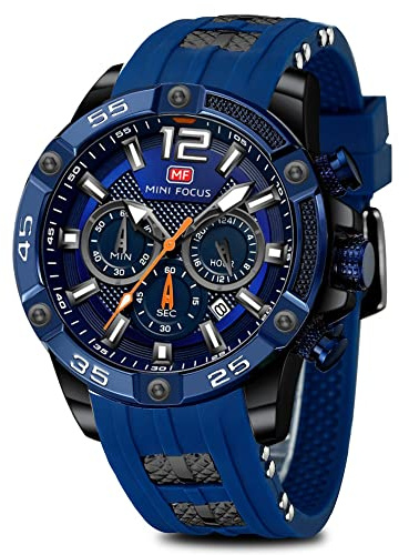 AIMES Mens Watches Sport Military Waterproof Multifunction Chronograph Watch with Luminous Blue Silicon Strap Casual Business Wrist Watch
