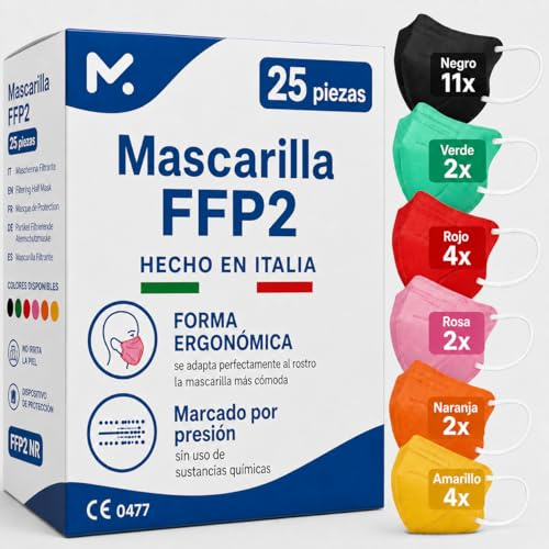 25 x FFP2 Bunte Maske, Medizinische Mask mit 4 Lagige Masken ohne Ventil, Staub- und Partikelschutzmaske, Atemschutzmaske mit Hoher BFE-Filtereffizienz≥ 95-25 Stück