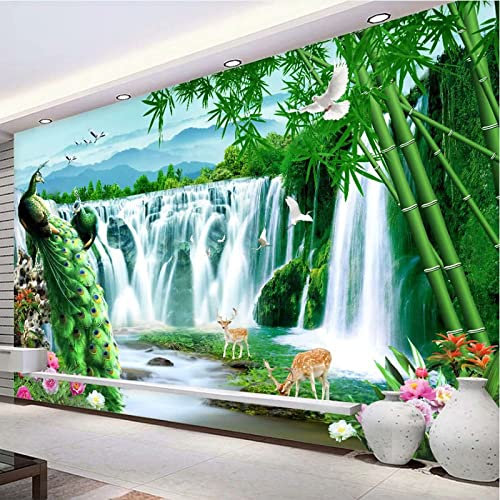XTSWallpaper Fotomurales Xxl 200X150Cm Verde Bambú Cascada Fotomural Tv Foto Mural Pared 3D Fotomurales Decorativos Papel Tapiz Estéreo 3D Fotomurales 3D Fotomural Vinilo Papel Pintado