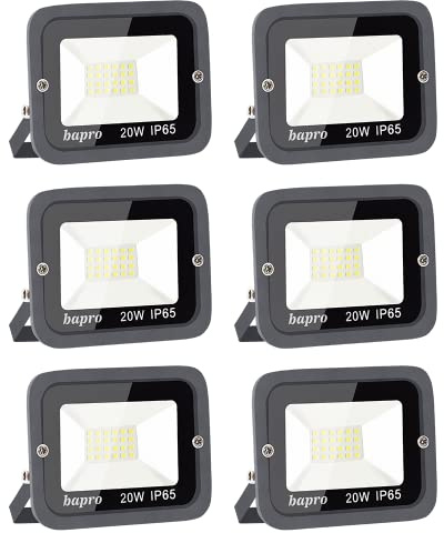 bapro 6x 20W 2000LM Projecteur LED Lumières Extérieures, 6000K Super Lumineux Blanc Froid Lampe Projecteur Spot LED Puissant, Projecteur LED Extérieur IP65 Etanche