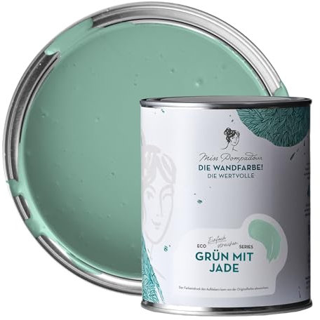 MissPompadour edelmatte Wandfarbe Grün mit Jade 1L - sehr hohe Deckkraft - geruchsneutrale, spritzfreie Farbe - atmungsaktive, wasserbasierte Innenfarbe/Deckenfarbe - Die Wertvolle