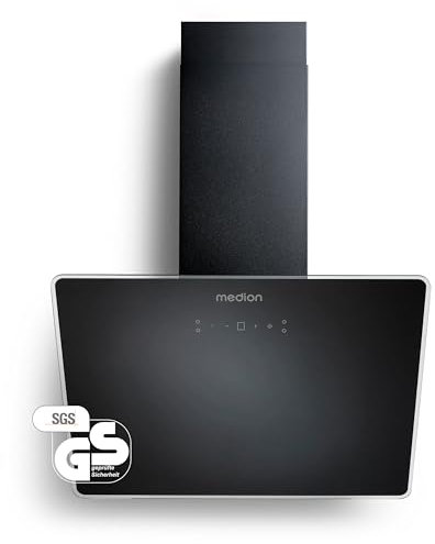 MEDION Hotte aspirante 60 cm (sans tête, verre, 3 vitesses, filtre à graisse en aluminium, commande gestuelle tactile, éclairage LED, MD37774) noir