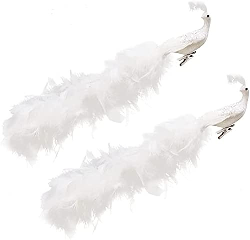 Weihnachtsschmuck, 2 Pack 16 langschwänzigen weißen Pfau Clip auf Baumschmuck(2 Pack)
