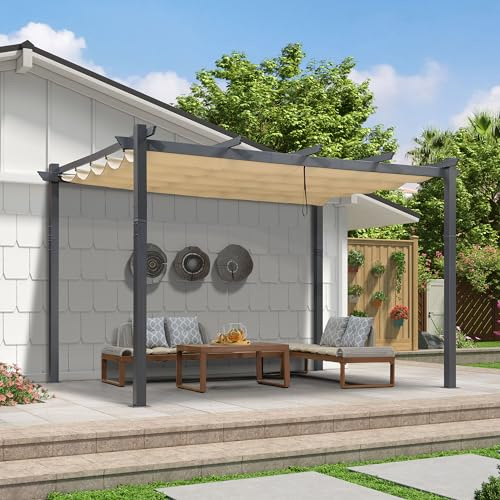 PURPLE LEAF Pergola Adossée Aluminium 4 x 2,7 m Toit Coulissant Jardin Kaki