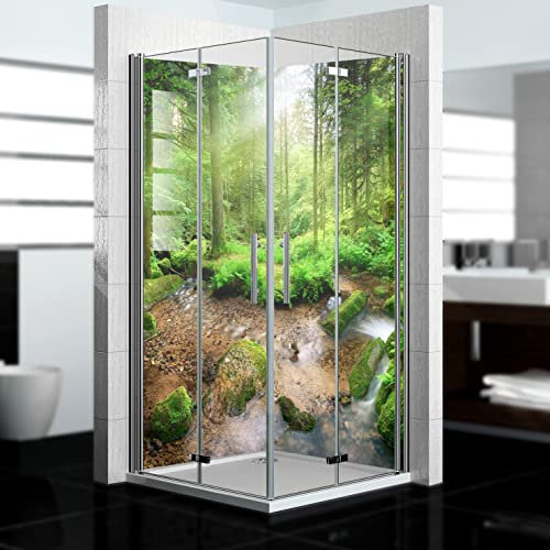 dedeco Pannello posteriore per doccia ad angolo impermeabile, motivo: foresta V3, 2 x 100 x 210 cm, come pannello posteriore per il bagno per la sostituzione delle piastrelle, come parete decorativa,