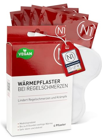 N1 Värmeplåster vanlig smärta 4 st. – [medicinsk produkt med bevisad effekt] – lindrar smärtor och kramper – slappnar av magen – menstruations-värmebälte – värmeflaska ersättningsperiod