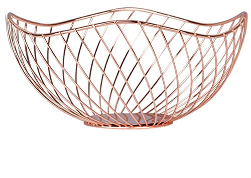 Egg Basket Modern Design Fruit Basket Bowl Gold Metal Vegetable Storage Drain Basket Candy Kitchen Table Dining Decoration (Rose Gold)
