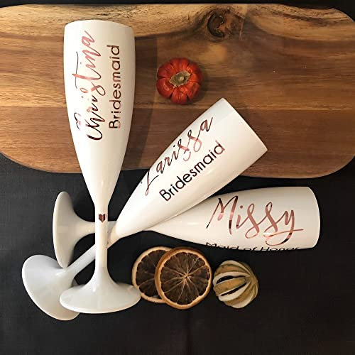 LeDiYouGou Personalised Champagne Flute White Prosecco Glass Custom Name Bridesmaid Wine Cup Party Champagne Flute Acrylic Goblet Bride Wedding Gifts for Her,One size