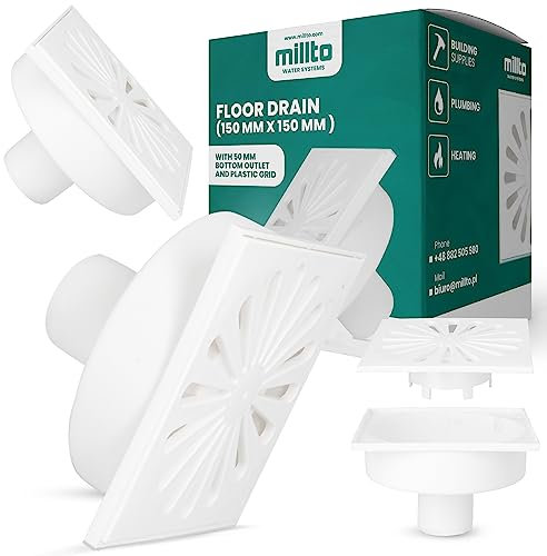 Millto™ Bodenablauf Ablaufrost 5x15x15cm Unterer Auslass Vertikal Kellerablauf Senkrecht Abgang Quadratischer Garagenablauf Kanalisationsgitter Entwässerung Abfallgitter Nassraumablauf