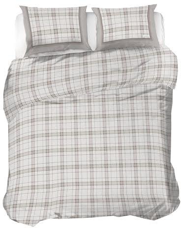 PENSIERI DELICATI Parure Påslakan Dubbel Flanell 100% Bomull, Påse 250X200 CM och örngott 52X82 CM, Tillverkad i Italien, 40° Maskintvättbart Påslakan Mönstrad Turin Grå